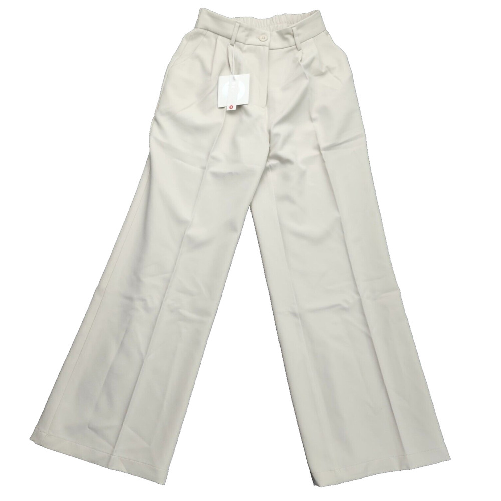 Decivi Women Loose Pleated Front Long Pants Wide Leg Trousers Solid Ivory Small